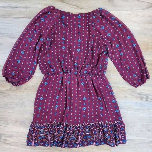 🍑AUW Burgundy Floral Estilo 3/4 Sleeve Dress XLarge - Picture 2 of 12
